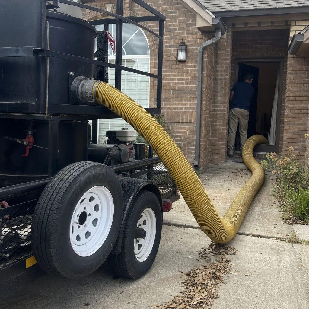 Technician using professional vacuum equipment for residential air duct cleaning
