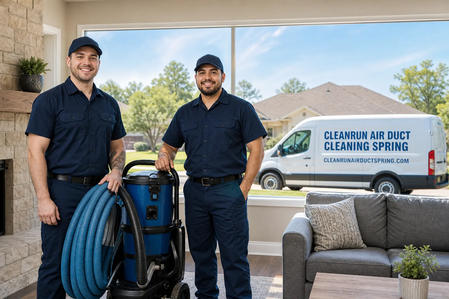CleanRun Air Duct Cleaning Spring air duct cleaning service vehicle and crew in Spring, TX